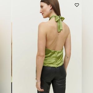 Reformation Paris Silk Top in Green